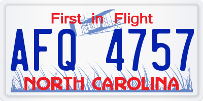 NC license plate AFQ4757