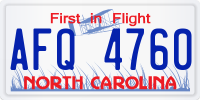 NC license plate AFQ4760