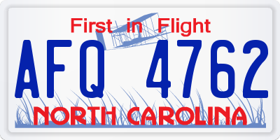 NC license plate AFQ4762