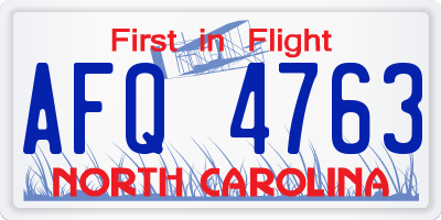 NC license plate AFQ4763