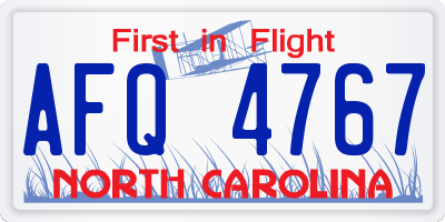 NC license plate AFQ4767