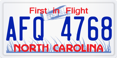 NC license plate AFQ4768