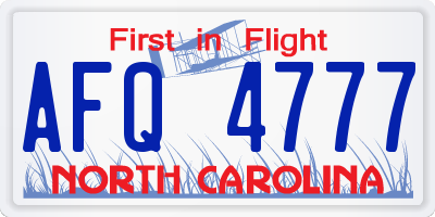 NC license plate AFQ4777