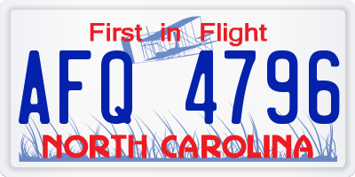 NC license plate AFQ4796