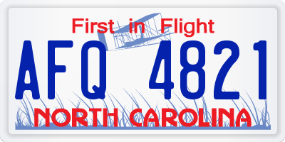 NC license plate AFQ4821
