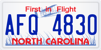 NC license plate AFQ4830