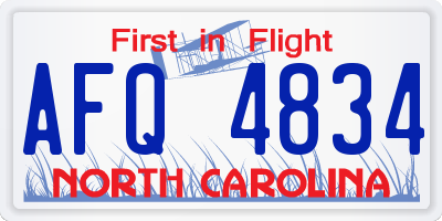 NC license plate AFQ4834
