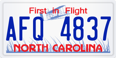 NC license plate AFQ4837