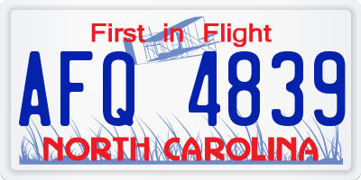 NC license plate AFQ4839