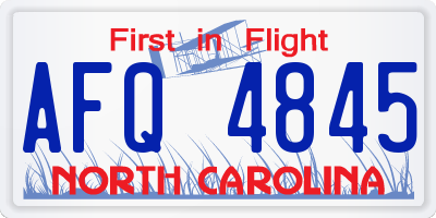 NC license plate AFQ4845