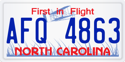 NC license plate AFQ4863