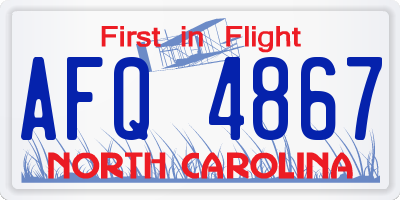 NC license plate AFQ4867