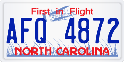 NC license plate AFQ4872
