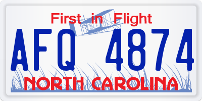 NC license plate AFQ4874