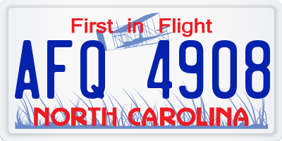 NC license plate AFQ4908