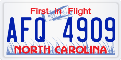 NC license plate AFQ4909