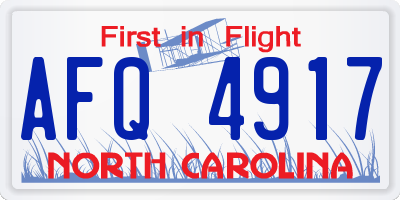 NC license plate AFQ4917