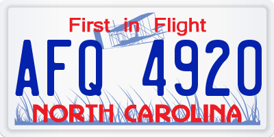 NC license plate AFQ4920