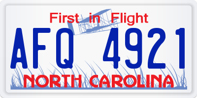 NC license plate AFQ4921