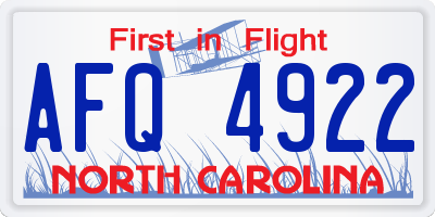 NC license plate AFQ4922