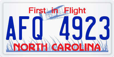 NC license plate AFQ4923