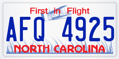 NC license plate AFQ4925