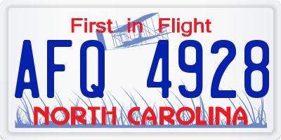 NC license plate AFQ4928