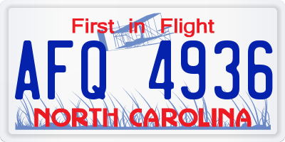 NC license plate AFQ4936