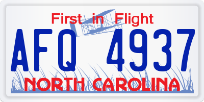 NC license plate AFQ4937