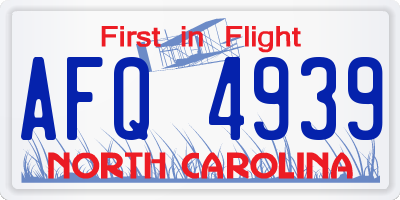 NC license plate AFQ4939