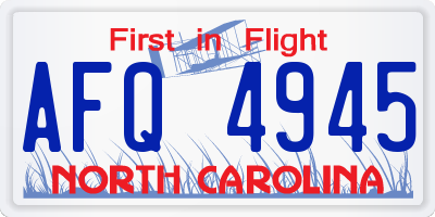 NC license plate AFQ4945