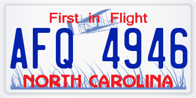 NC license plate AFQ4946