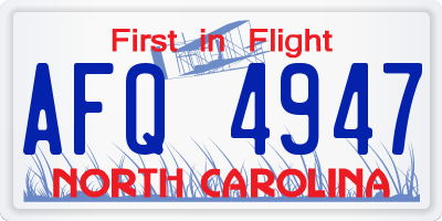 NC license plate AFQ4947