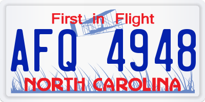 NC license plate AFQ4948