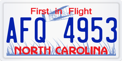 NC license plate AFQ4953