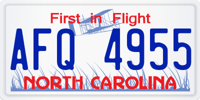 NC license plate AFQ4955