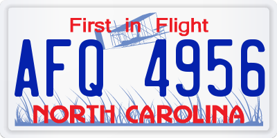 NC license plate AFQ4956