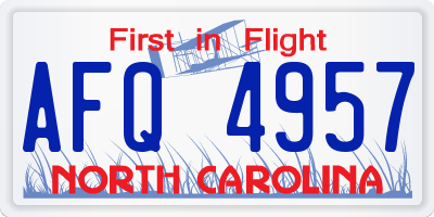 NC license plate AFQ4957