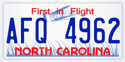 NC license plate AFQ4962