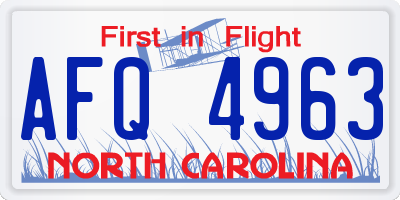 NC license plate AFQ4963