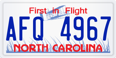 NC license plate AFQ4967