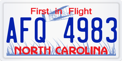 NC license plate AFQ4983