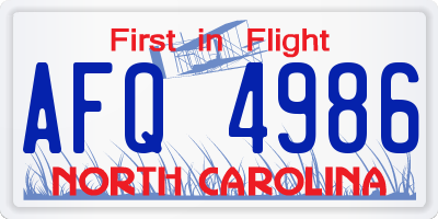 NC license plate AFQ4986