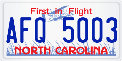 NC license plate AFQ5003
