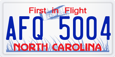 NC license plate AFQ5004