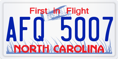NC license plate AFQ5007