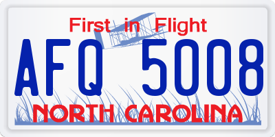 NC license plate AFQ5008