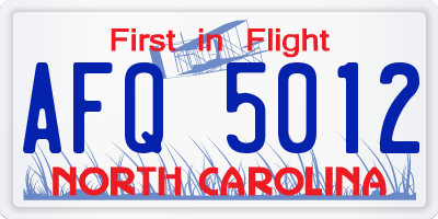 NC license plate AFQ5012
