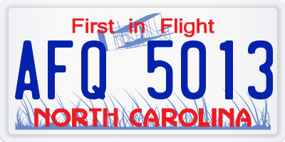 NC license plate AFQ5013