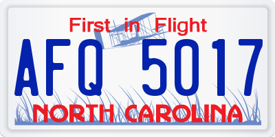 NC license plate AFQ5017